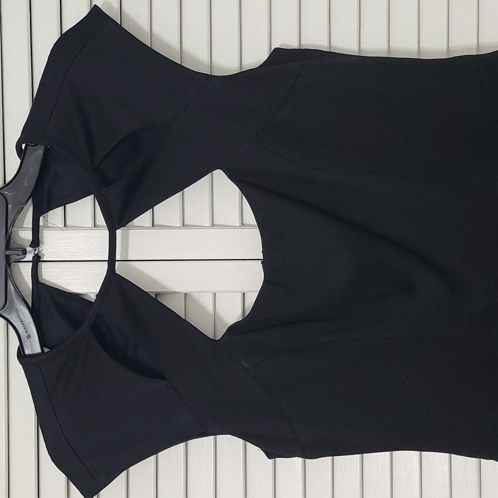 SZ 10 Cache Black Sleeveless Cut-Out Tailored Stretchy Dress - Picture 2 of 16